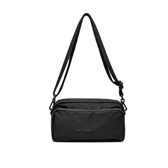 Baci & Abbracci - Borsa A Tracolla - Nylon Leggero con Doppia Zip | Nera
