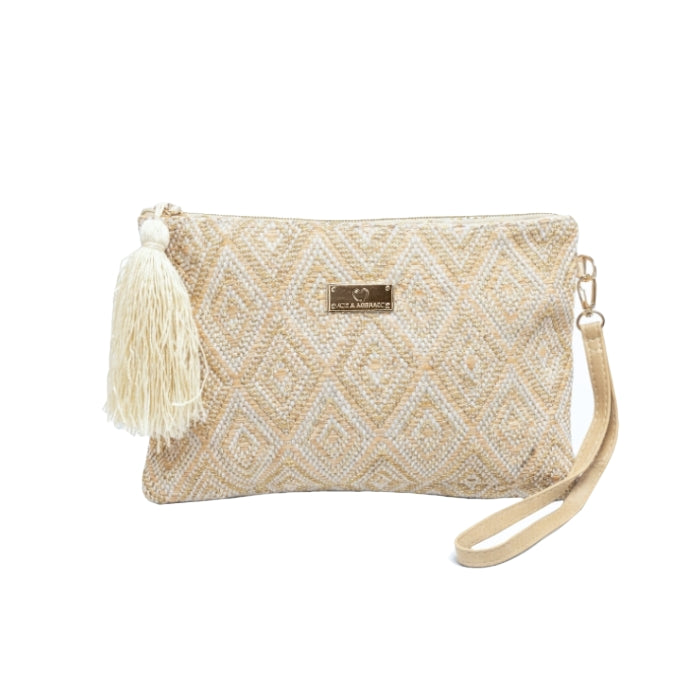 Baci & Abbracci - Borsa da Polso - Pochette Beige con Nappina e Tracolla | Stile Boho Chic
