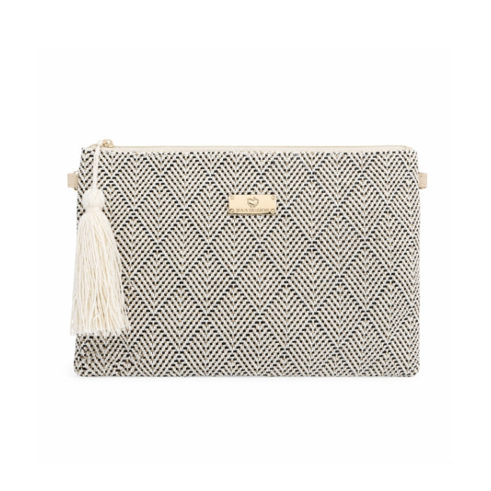 Baci & Abbracci - Borsa da Polso - Pochette Donna Intrecciata Beige con Nappa | Clutch Elegante con Zip e Dettagli Oro