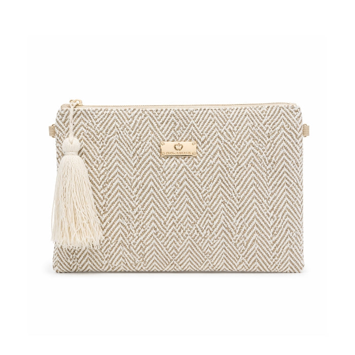 Baci & Abbracci - Borsa da Polso - Pochette Donna Intrecciata Beige con Nappa | Clutch Elegante con Zip e Dettagli Oro