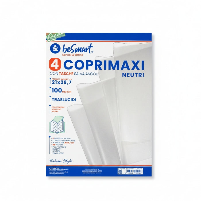 BeSmart - Fodera Quaderno - 4 Coprimax Neutri Con Tasche Salva Angoli