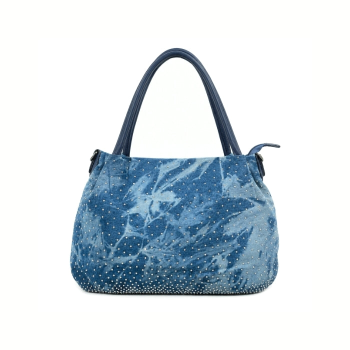 Beta.B - Borsa A Spalla - Doppi Manici in Denim Blu con Strass | Capiente Casual Chic