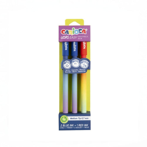 Carioca - Oops Easy - Erasable Pen - 2 Blue Ink + 1 Red Ink - 0.7mm