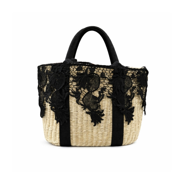 Cartoleria 4+1 - Borsa A Spalla in Raffia & Pizzo