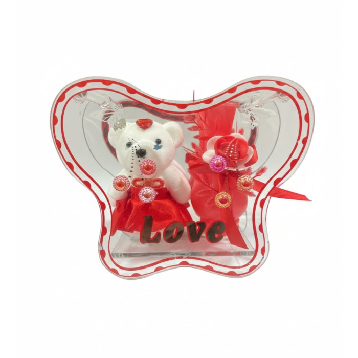 Cartoleria 4+1 - Orsetto di Peluche in Teca - Scritta "Love" e Fondo a Specchio - Idea Regalo Romantica