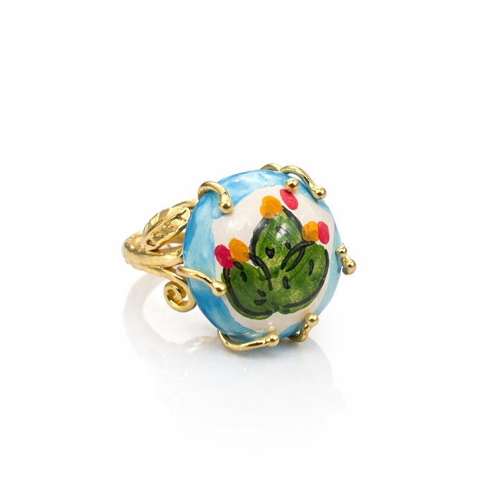 Cartoleria 4+1 - Bijoux - Anello Artigianale Cactus - Regolabile | Ceramica e Ottone