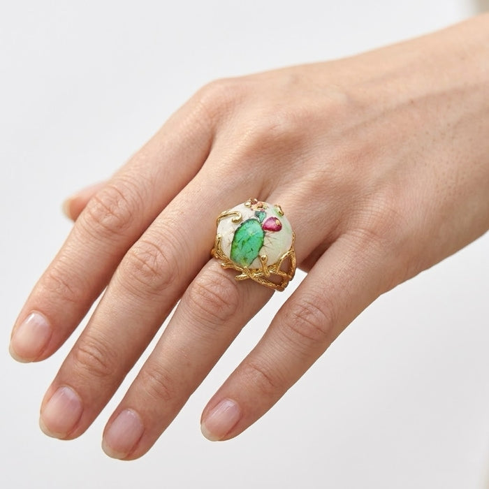 Cartoleria 4+1 - Bijoux - Anello Artigianale Cactus Smaltato - Regolabile | Ceramica e Ottone