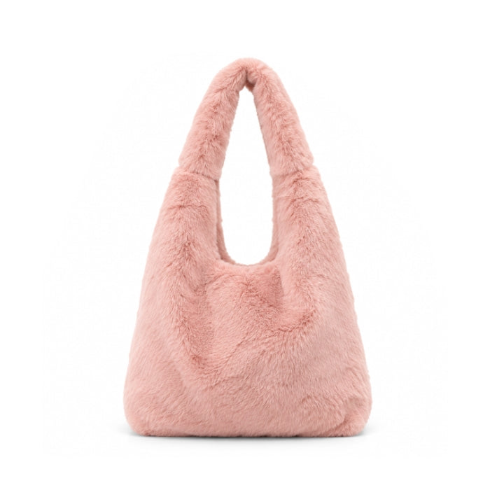 Cartoleria 4+1 - Borsa A Spalla in Ecopelliccia Rosa Cipria | Modello Hobo Morbido
