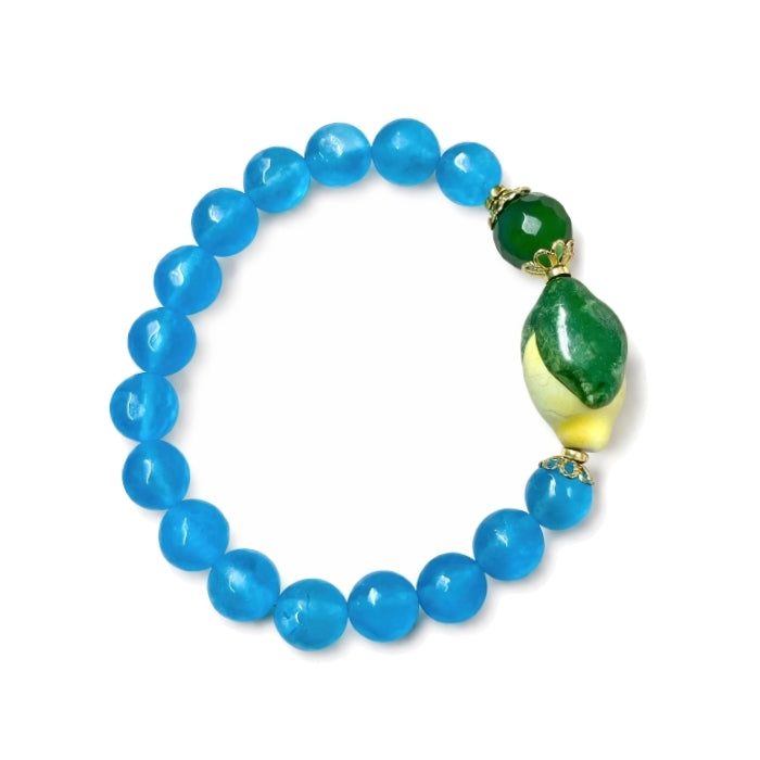 Cartoleria 4+1 - Bracciale Azzurro con Limone Siciliano Verde | Elasticizzato - Effetto Naturale