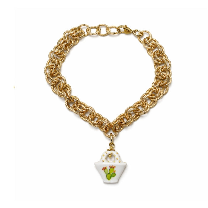 Cartoleria 4+1 - Bracciale Catena Dorata con Ciondolo Siciliano | Gioiello Donna con Charm Variabili