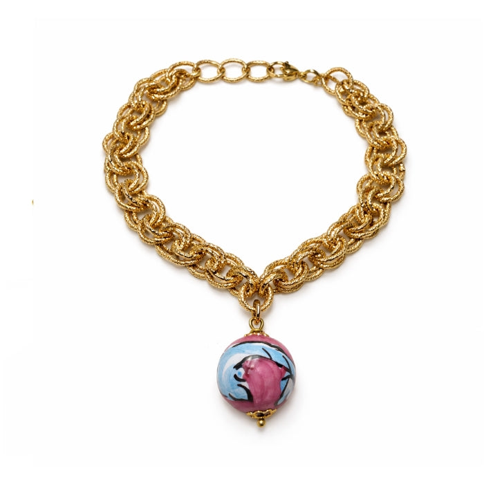 Cartoleria 4+1 - Bracciale Catena Dorata con Ciondolo Siciliano | Gioiello Donna con Charm Variabili