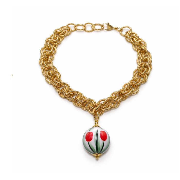 Cartoleria 4+1 - Bracciale Catena Dorata con Ciondolo Siciliano | Gioiello Donna con Charm Variabili