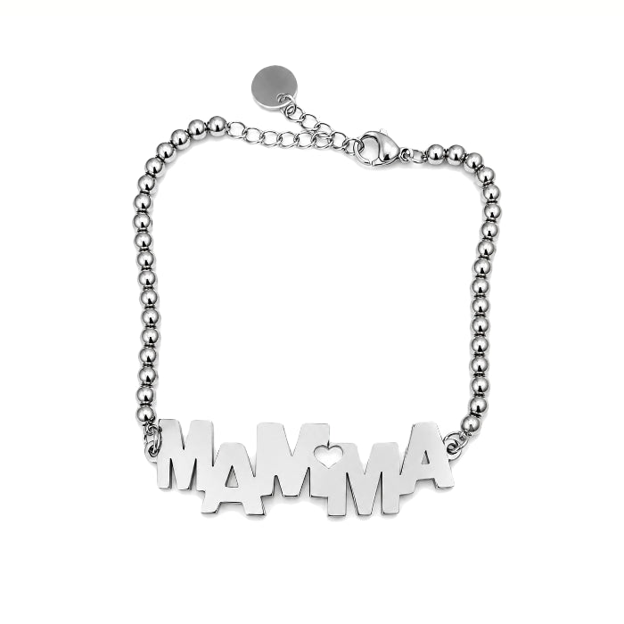 Cartoleria 4+1 - Bracciale Donna "Mamma" Argento | Acciaio con Sfere | Regalo per la Mamma