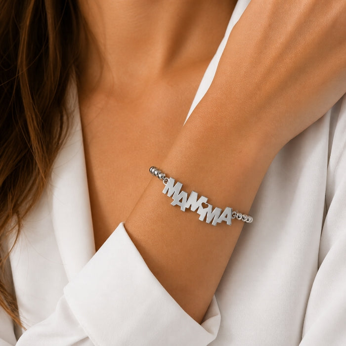Cartoleria 4+1 - Bracciale Donna "Mamma" Argento | Acciaio con Sfere | Regalo per la Mamma