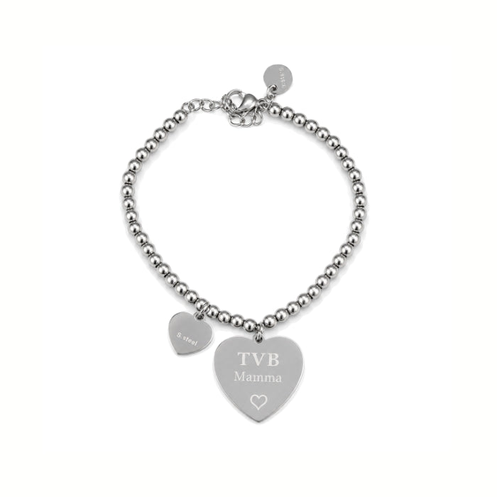 Cartoleria 4+1 - Bracciale Donna Sfere con Cuore "TVB Mamma" Argento | Acciaio Regolabile | Idea Regalo