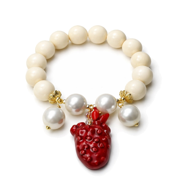 Cartoleria 4+1 - Bracciale Elastico con Pala di Fico d'India e Perle | Gioiello Elegante Stile Siciliano