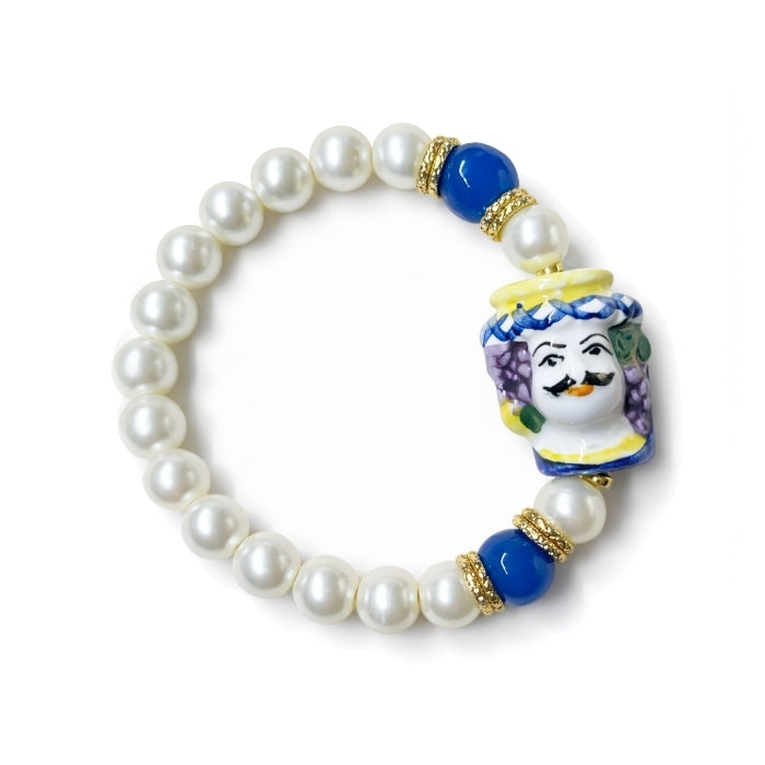 Cartoleria 4+1 - Bracciale Perle con Testa di Moro Siciliana | Elasticizzato - Artigianale