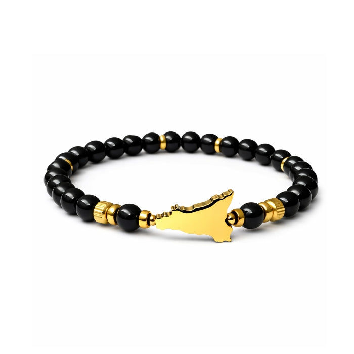 Cartoleria 4+1 - Bracciale Sicilia Nero e Oro in Pietra Naturale | Gioiello Elegante Unisex