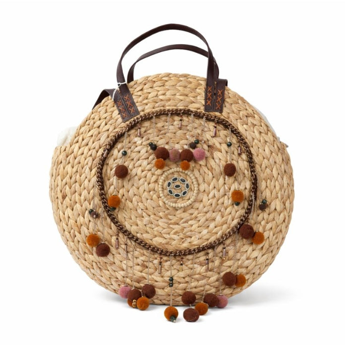 Cartoleria 4+1 - Charmes - Borsa Rotonda in Paglia con Charms Decorativi