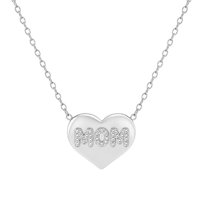 Cartoleria 4+1 - Collana Donna Cuore "MOM" - Acciaio con Zirconi | Regalo per la Mamma
