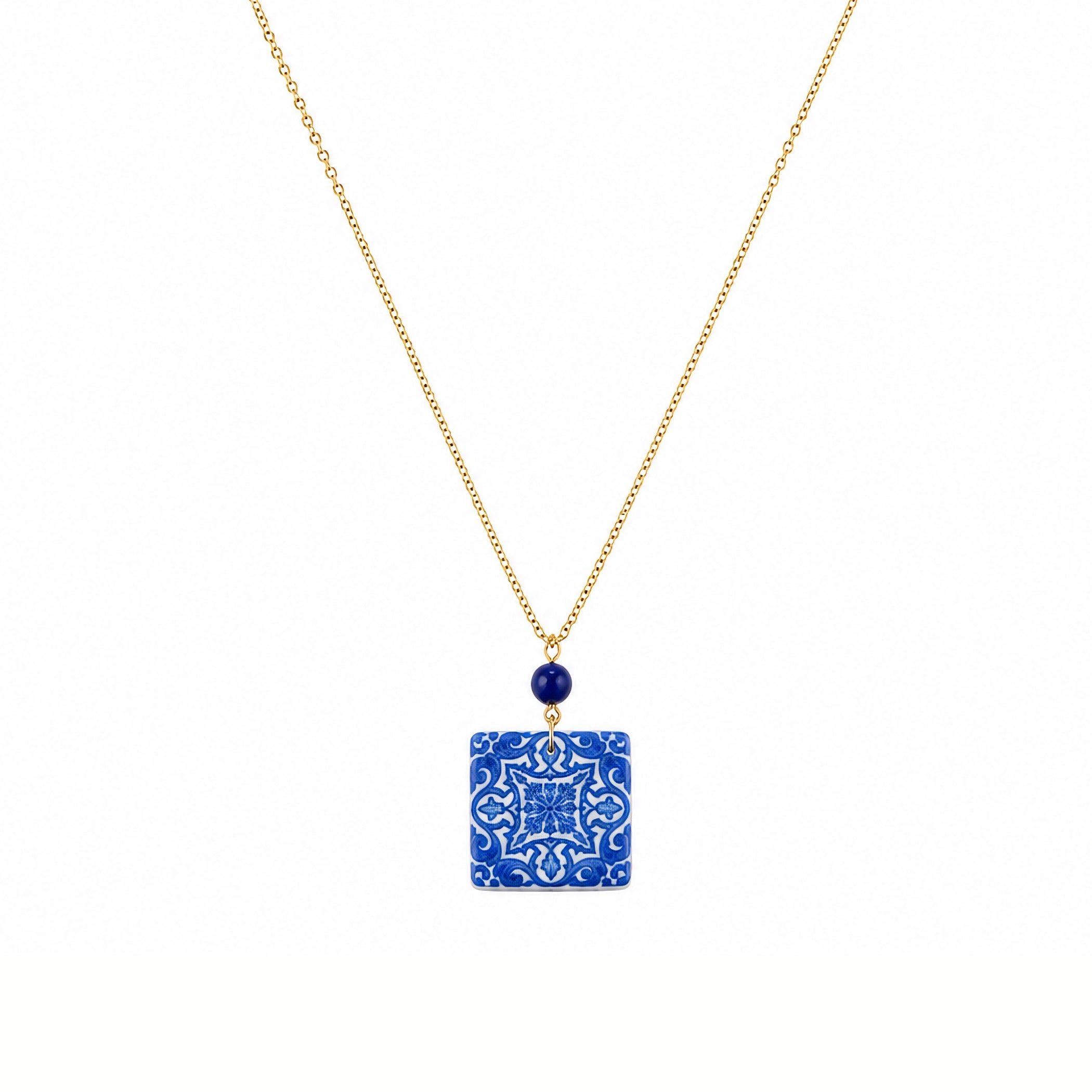 Cartoleria 4+1 - Collana Maiolica Blu con Perla Blu | Stile Mediterraneo Elegante