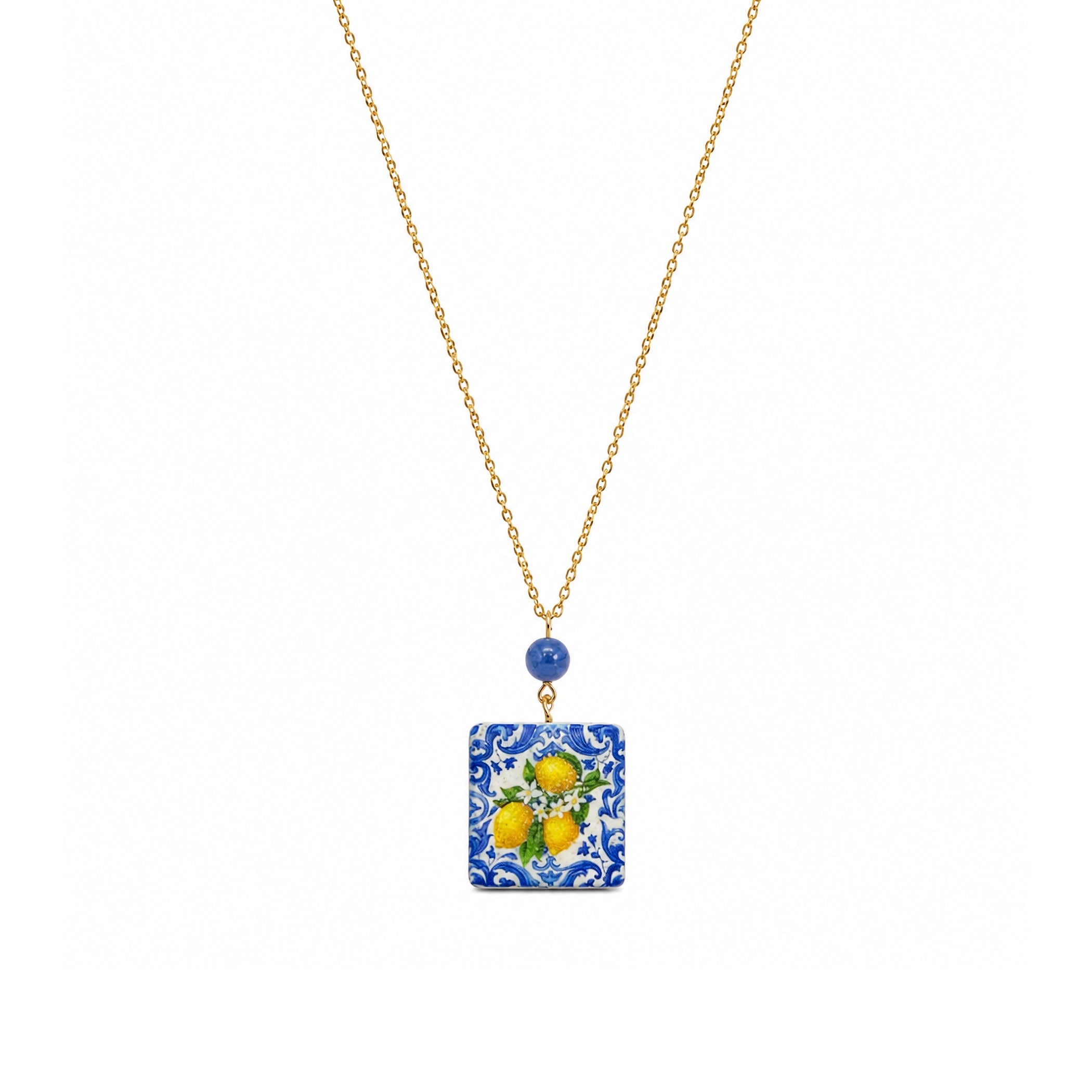 Cartoleria 4+1 - Collana Maiolica Siciliana con Limoni | Stile Mediterraneo - Blu e Oro