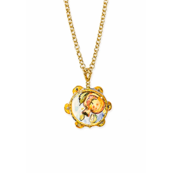 Cartoleria 4+1 - Collana Melograno Siciliano in Ceramica Decorata | Ciondolo Maiolica Artigianale con Catena Oro