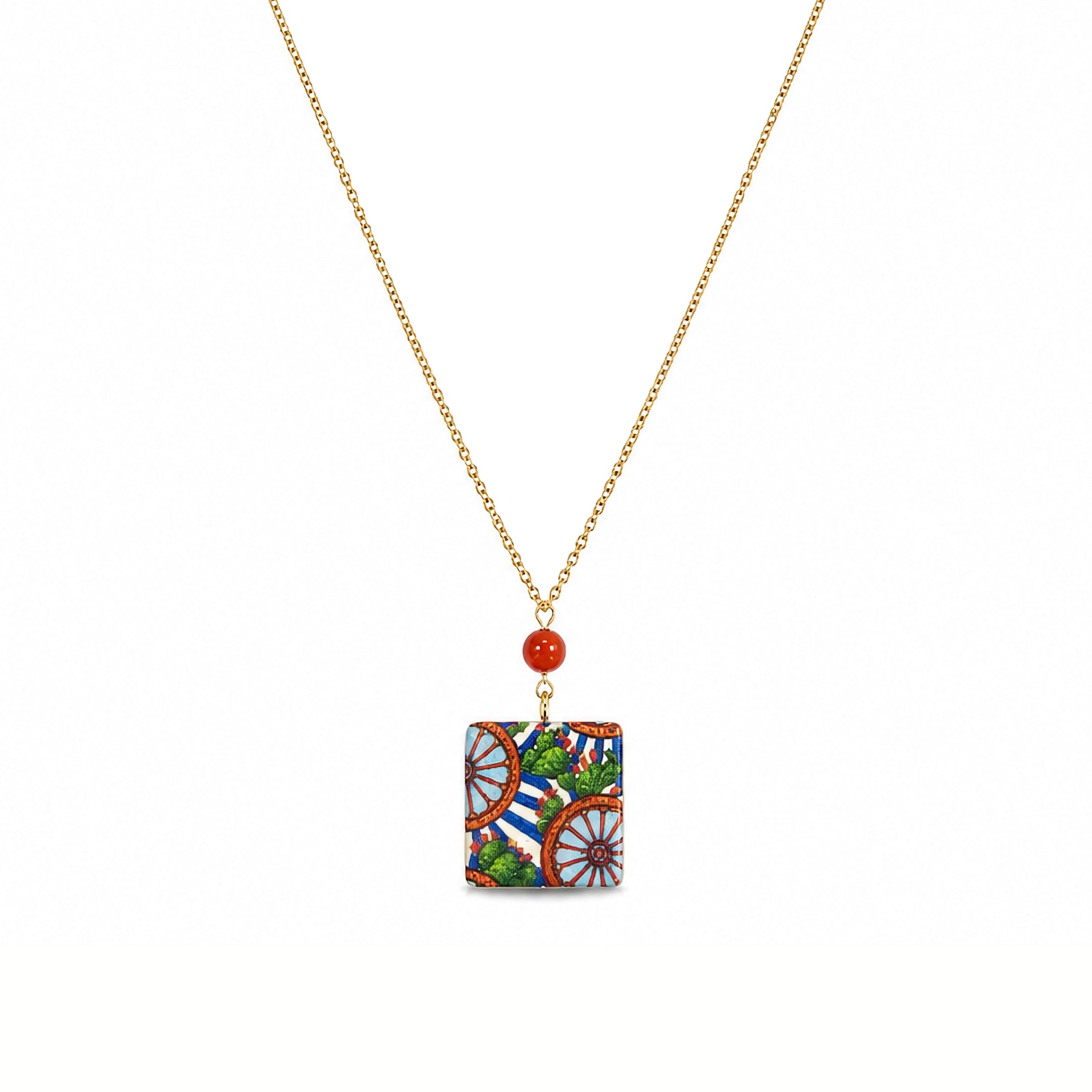 Cartoleria 4+1 - Collana Occhio di Tigre di Sicilia con Perla Rossa | Collana Artigianale Maiolica Siciliana