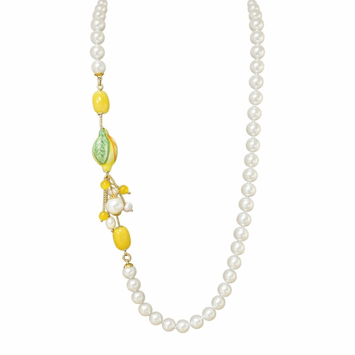 Cartoleria 4+1 - Collana Perle con Limoni in Ceramica | Gioiello Artigianale Siciliano Elegante con Dettagli Oro