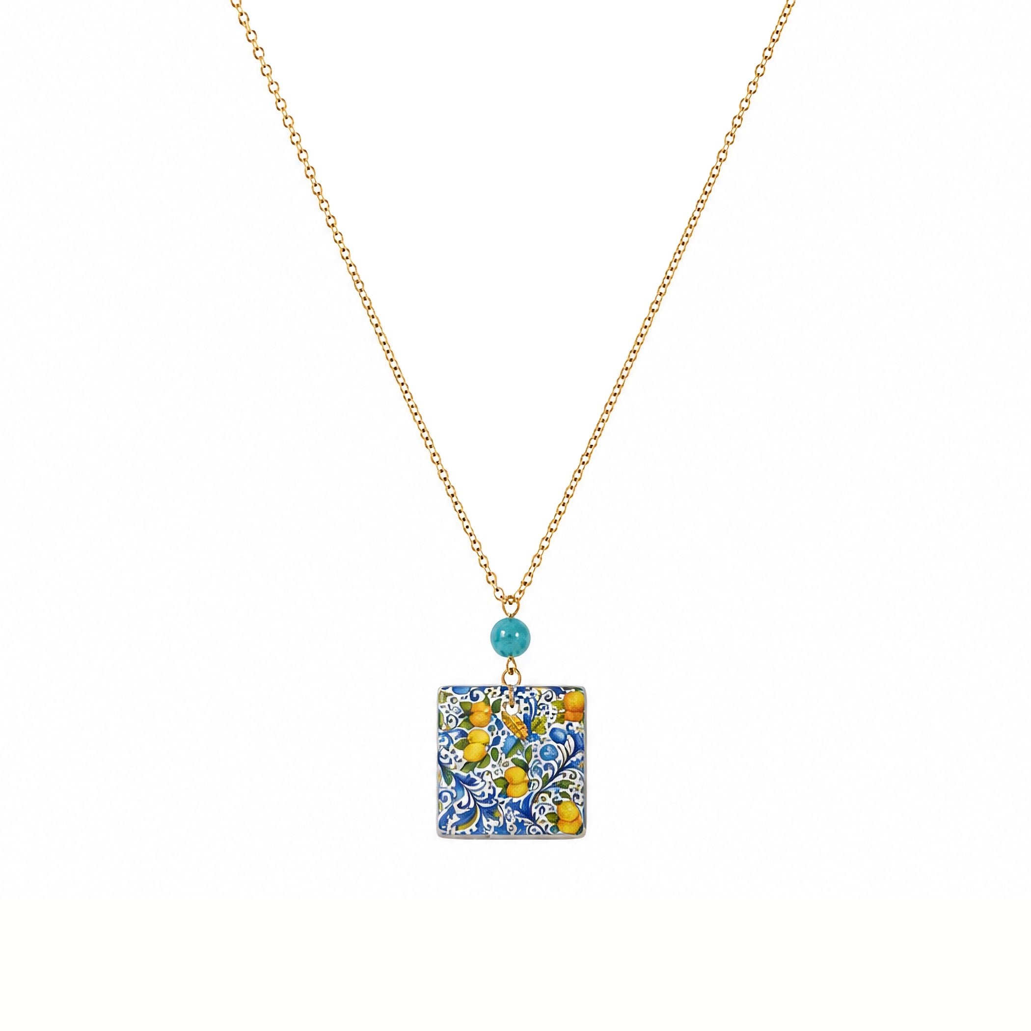 Cartoleria 4+1 - Collana Profumo di Sicilia con Perla Turchese | Collana Artigianale Maiolica Siciliana
