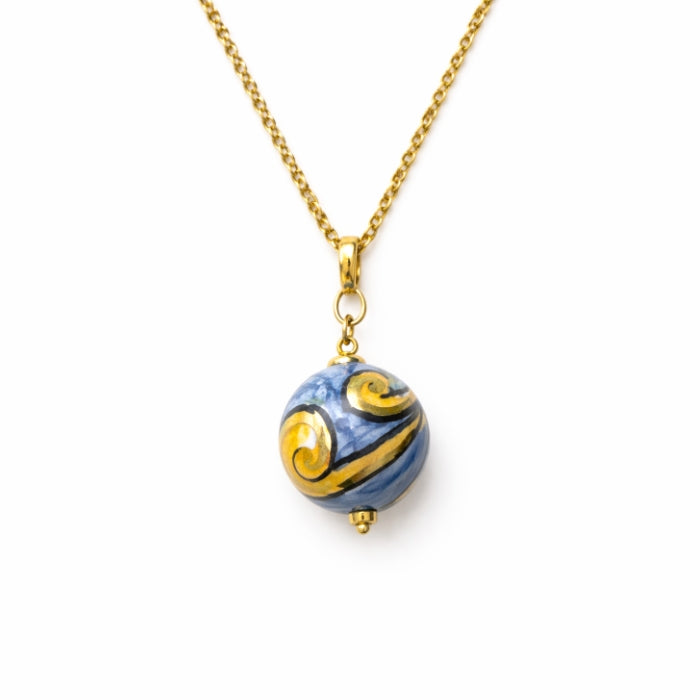 Cartoleria 4+1 - Collana Sfera in Ceramica Siciliana Decorata | Ciondolo Artigianale Blu e Oro con Catena Dorata