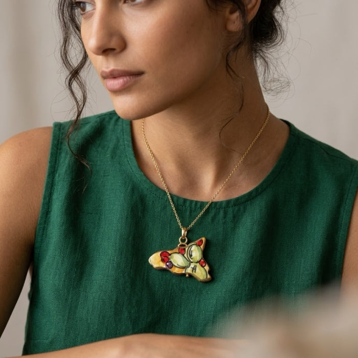 Cartoleria 4+1 - Collana Sicilia in Ceramica Decorata con Catena Oro | Ciondolo Artigianale