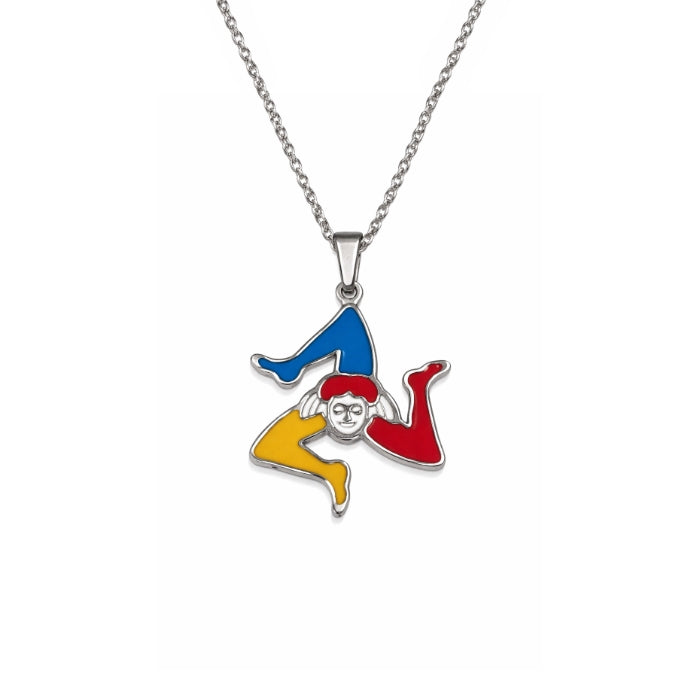 Cartoleria 4+1 - Collana Trinacria Sicilia in Acciaio con Smalti Colorati | Simbolo Iconico Siciliano