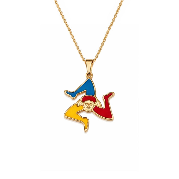 Cartoleria 4+1 - Collana Trinacria Sicilia in Acciaio con Smalti Colorati | Simbolo Iconico Siciliano