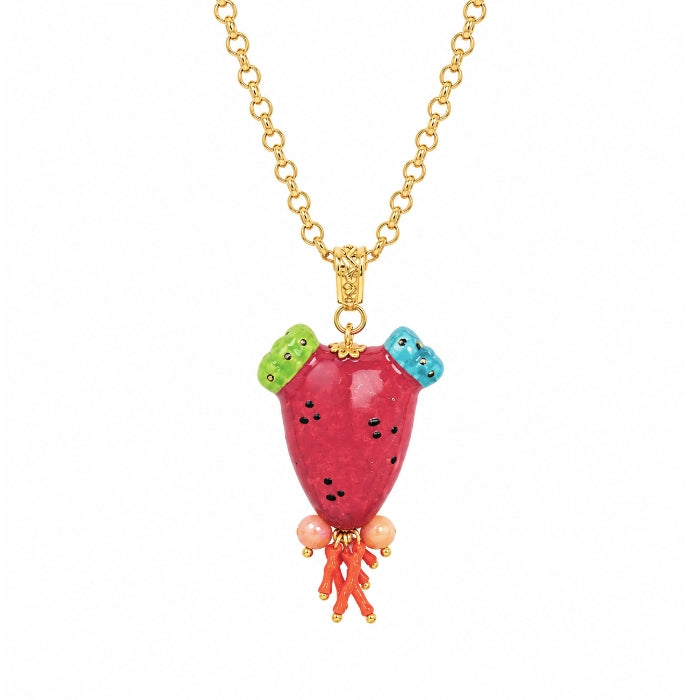 Cartoleria 4+1 - Collana con Ciondolo Pala di Fico d’India Smaltata Multicolor - Gioiello Artigianale con Catena Dorata | Idea Regalo Donna