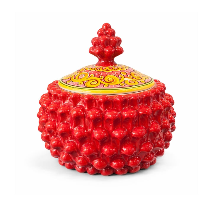 Cartoleria 4+1 - Decorazione - Barattolo Pigna Siciliana in Ceramica Decorata | Contenitore Artigianale Rosso - Made in Sicily