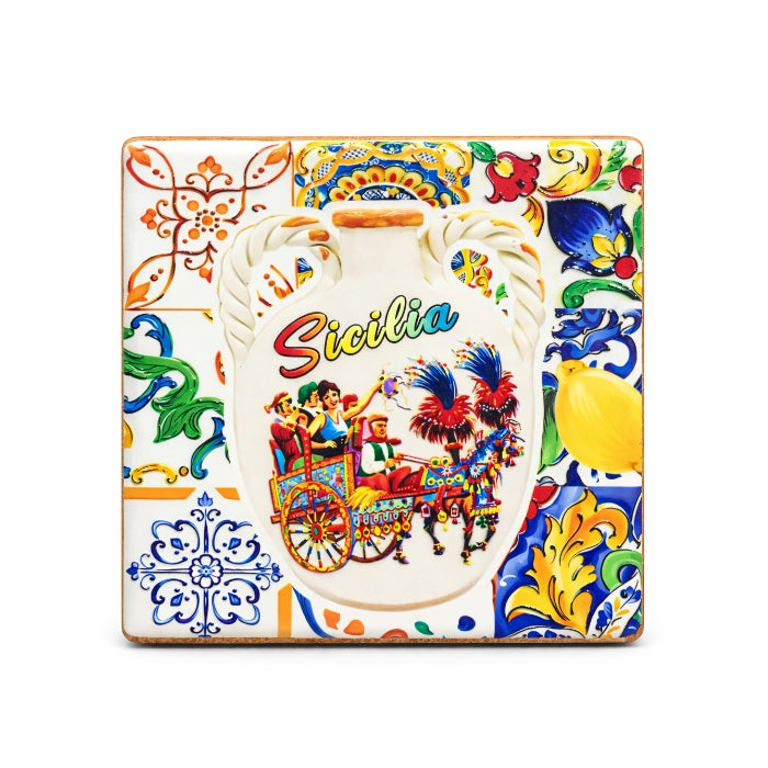 Cartoleria 4+1 - Mattonella Decorativa con Retro in Sughero - Quadrata | Stile Siciliano