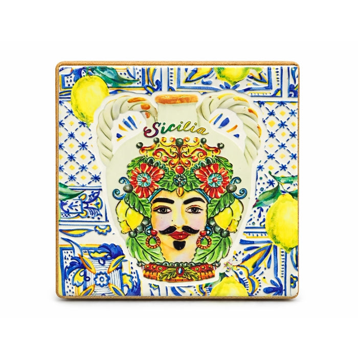 Cartoleria 4+1 - Mattonella Decorativa con Retro in Sughero - Quadrata | Stile Siciliano