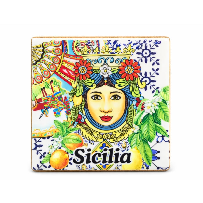 Cartoleria 4+1 - Mattonella Decorativa con Retro in Sughero - Quadrata | Stile Siciliano