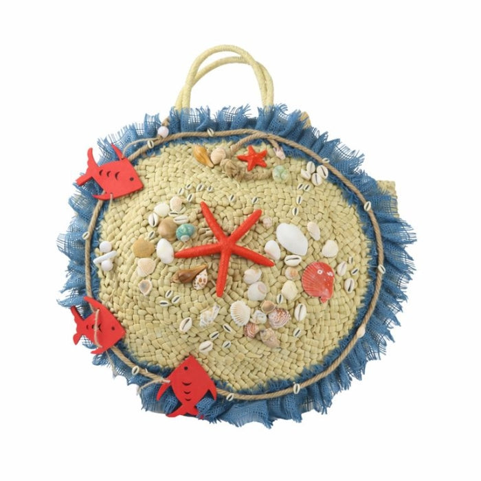 Cartoleria 4+1 - Mediterranea - Coffa Rotonda in Paglia con Decorazioni Marine