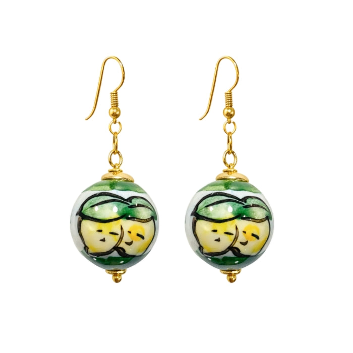 Cartoleria 4+1 - Orecchini Pendenti Artigianali con Sfera Decorata Limoni | Stile Mediterraneo