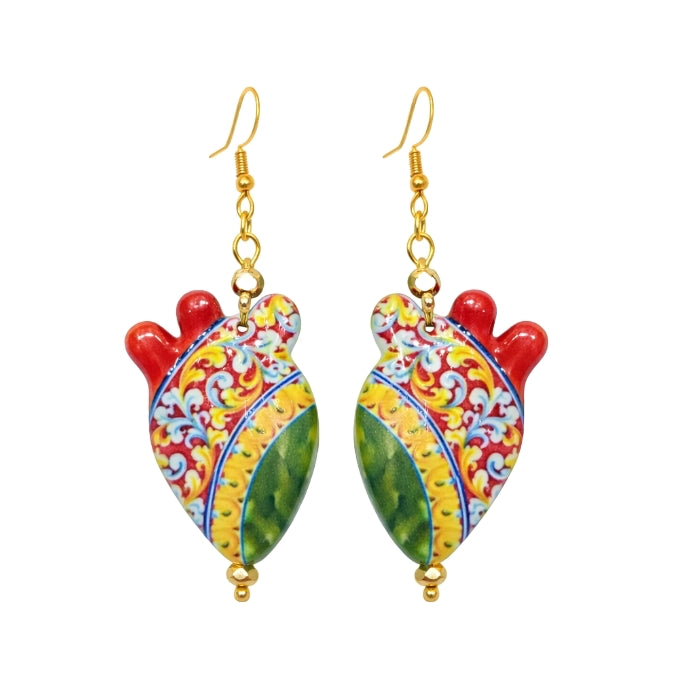 Cartoleria 4+1 - Orecchini Pendenti Pala di Fico d’India in Ceramica Decorata | Gioielli Artigianali Siciliani Colorati