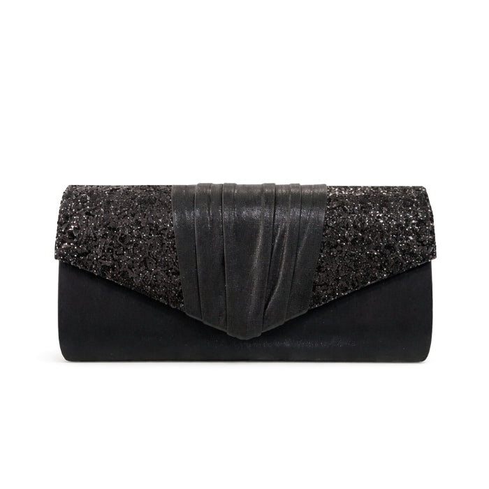 Cartoleria 4+1 - Pochette da Cerimonia - Nera con Glitter | Clutch Elegante da Sera