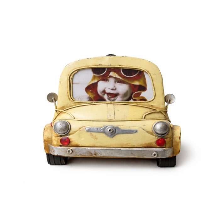 Cartoleria 4+1 - Portafoto Calamita Vintage "Auto d'Epoca" | Cornice Magnetica Retro in Metallo Giallo