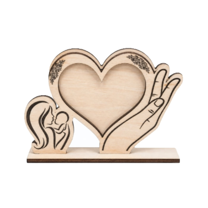Cartoleria 4+1 - Portafoto Cuore in Legno per la "Mamma" con Base | Cornice Sagomata Madre e Figlio/a Idea Regalo