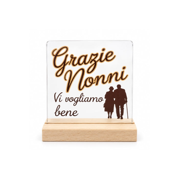 Cartoleria 4+1 - Targa Dedica "Grazie Nonni" in Plexiglass con Base in Legno