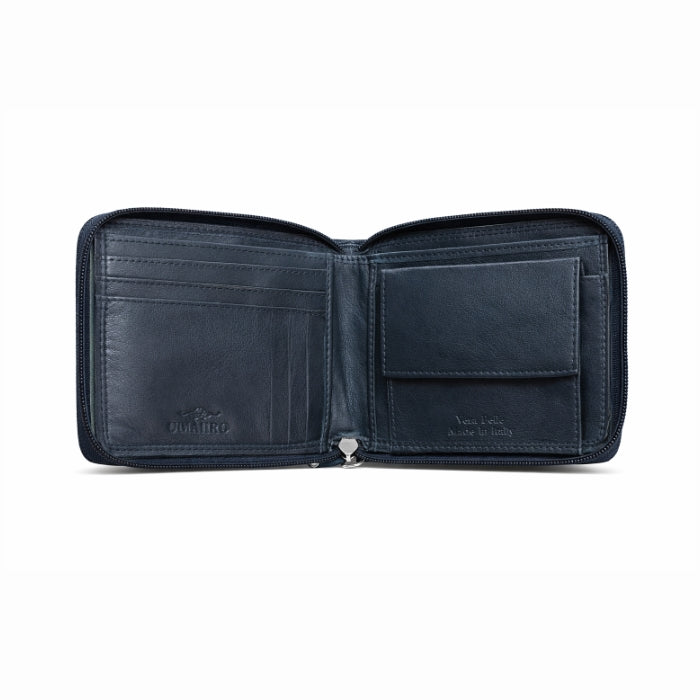 Charro - Portafoglio - Compatto con Zip in Pelle Blu