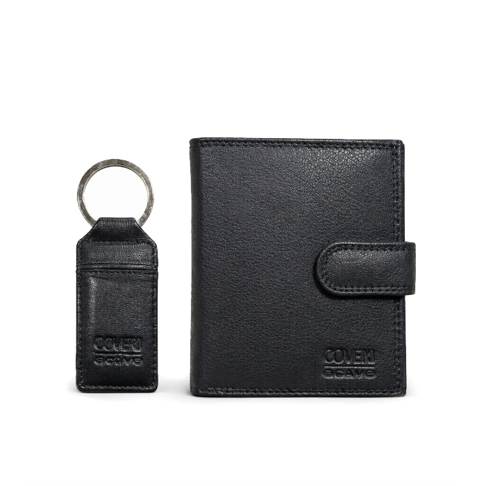 Coveri Active - Set Regalo - Portafoglio Uomo + Portachiavi in Pelle Nera | Elegante e Compatto