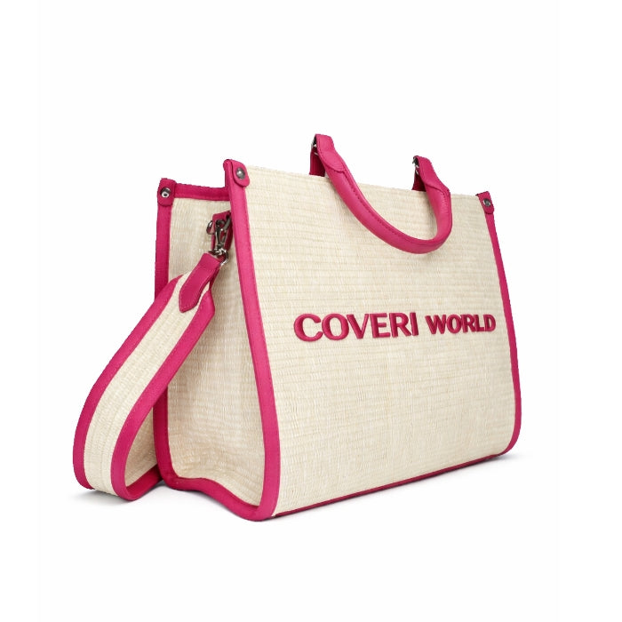 Coveri World - Borsa A Mano - Tracolla Removibile | Paglia con Profili Fucsia