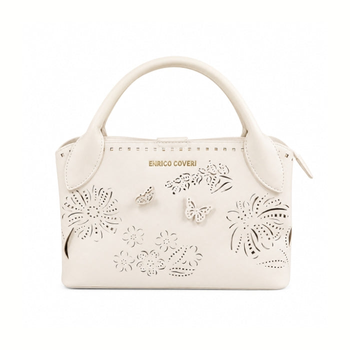 Enrico Coveri - Borsa A Mano Beige Traforata con Farfalle | Handbag Elegante